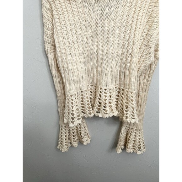 Newport News Off-White Tie-Front Flare Sleeve Knit Cardigan Fairy Whimsy Size L - Picture 9 of 10